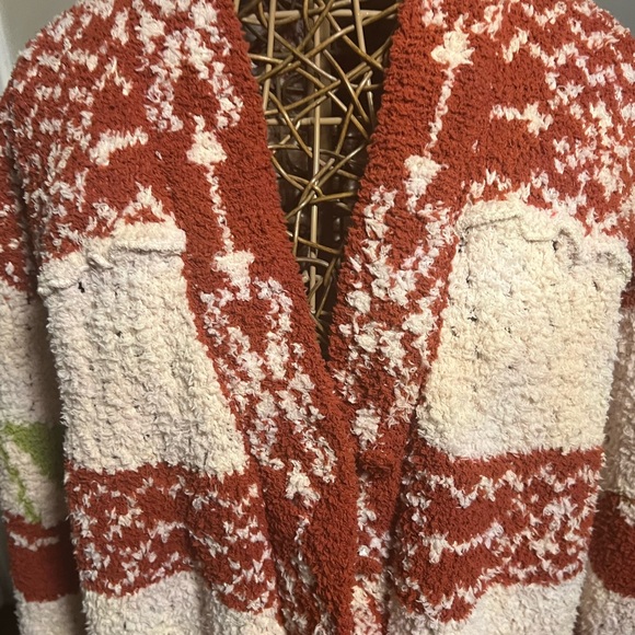 SHEIN  cherry Colorblock Bouclé Cardigan in Cream and Rust with Green Accent - Picture 3 of 5